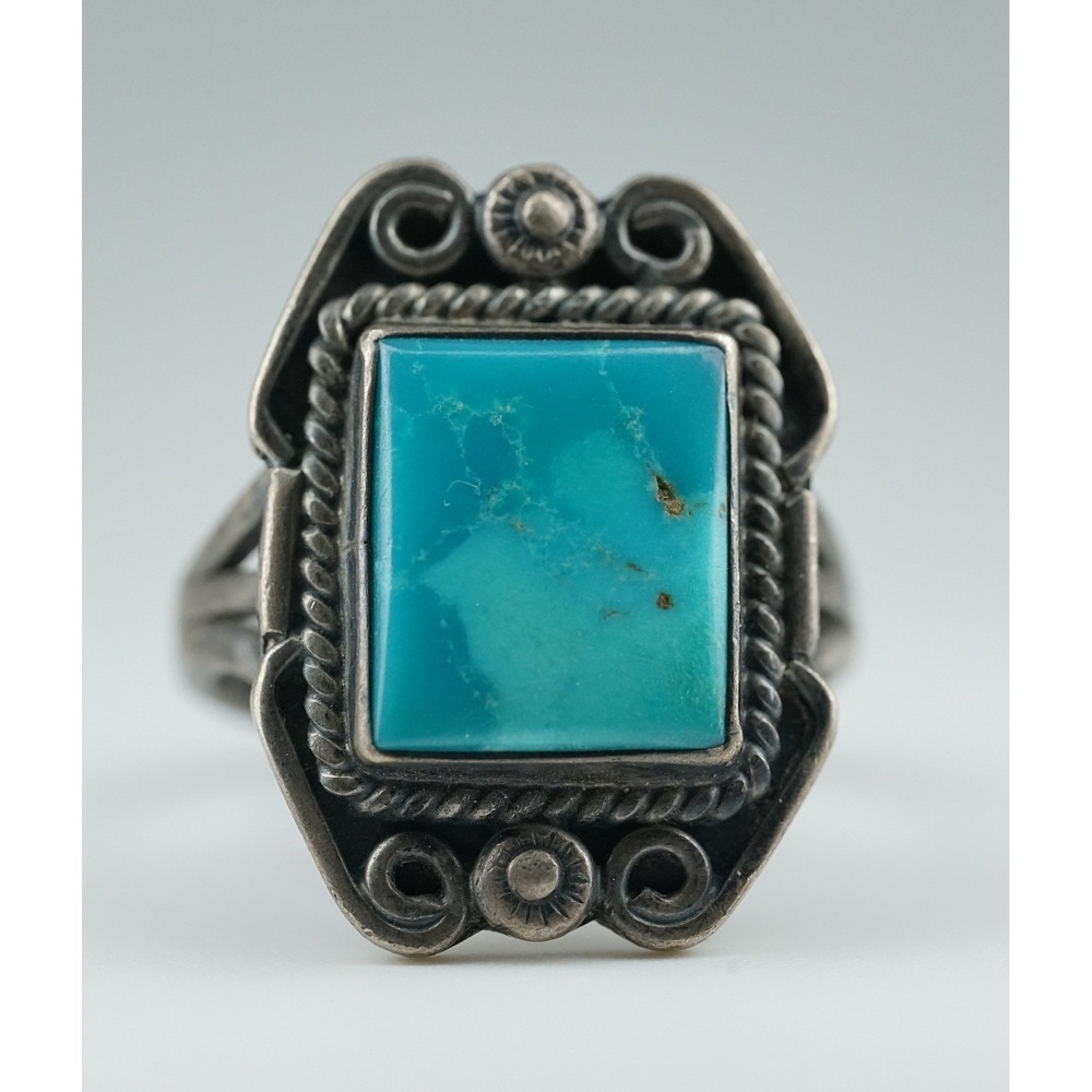 Old Pawn Navajo Native American Indian Sterling Silver Turqiouse Ring Size 6